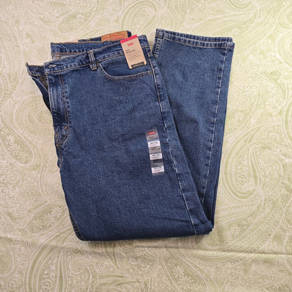 Men's 505 Levi Regular Fit Stretch Straight Leg NWT Jeans 42x32